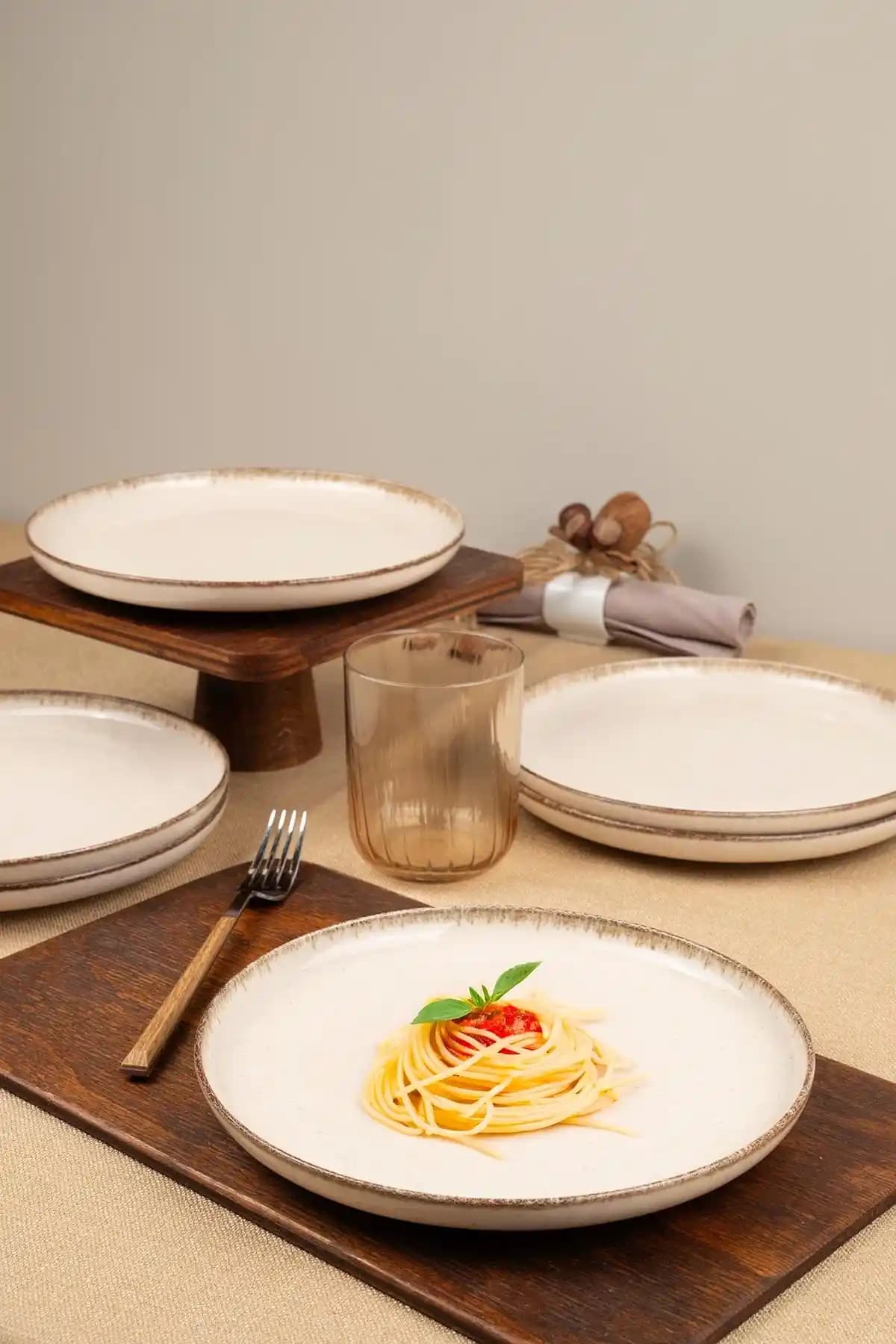 Kütahya Porselen Moderna 6 Parça 21 Cm Düz Tabak Bej Modern Tasarım