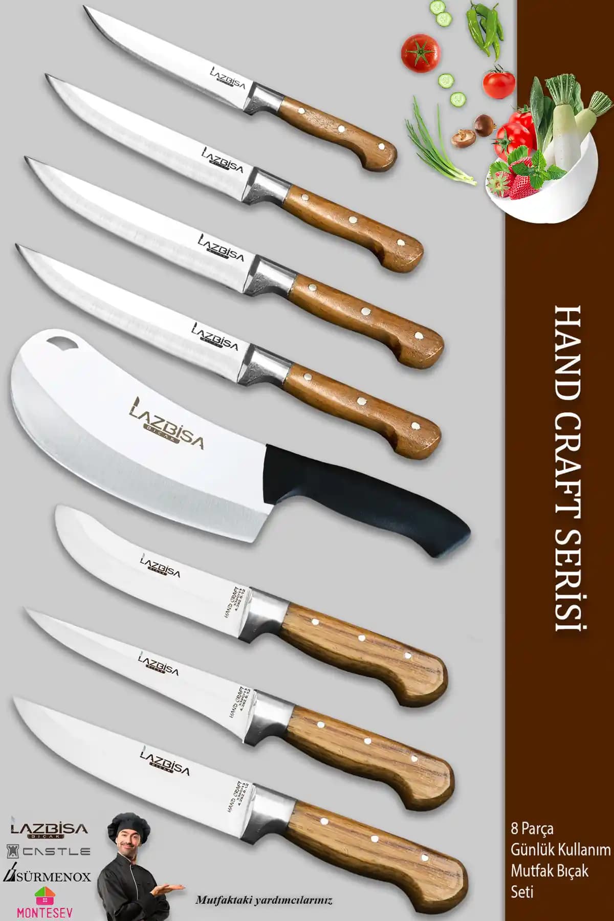 LAZBİSA Hand Craft Pro Serisi Mutfak Bıçak Seti: Dayanıklı ve Şık Profesyonel Mutfak Aleti