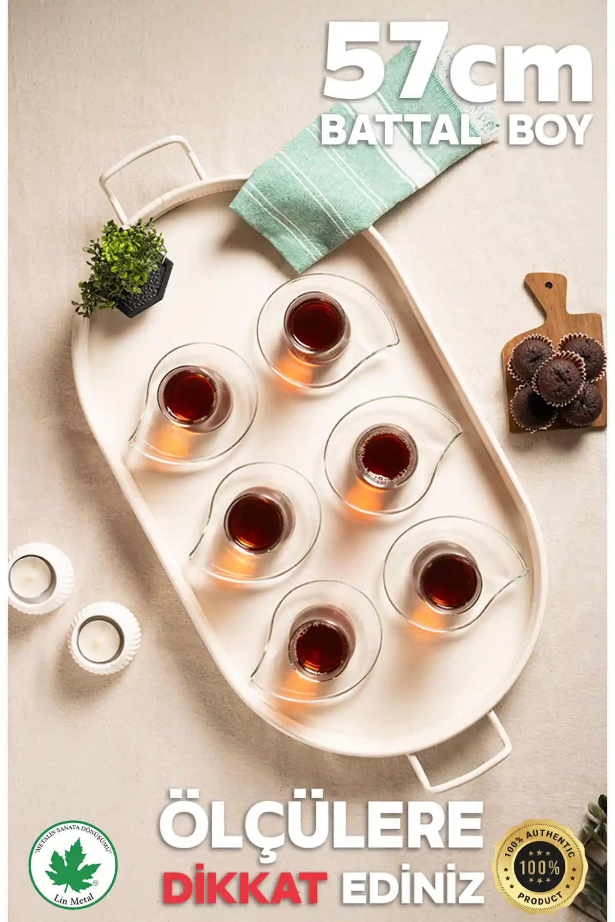 Lin Metal Lotus 57 cm Elips Metal Tepsi Şık ve Dayanıklı Sunum Aracı