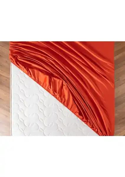 Madame Coco Ciel Çift Kişilik Lastikli Saten Çarşaf Turuncu Renkli Yatak Dekorasyonu