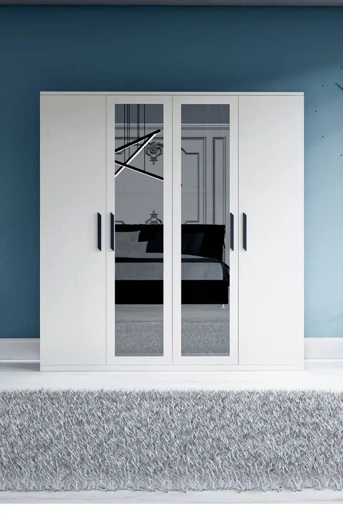 Metalia Gm 051 4 Kapılı Aynalı Modern Gardrop Dolap Yatak Odası Depolama Çözümü