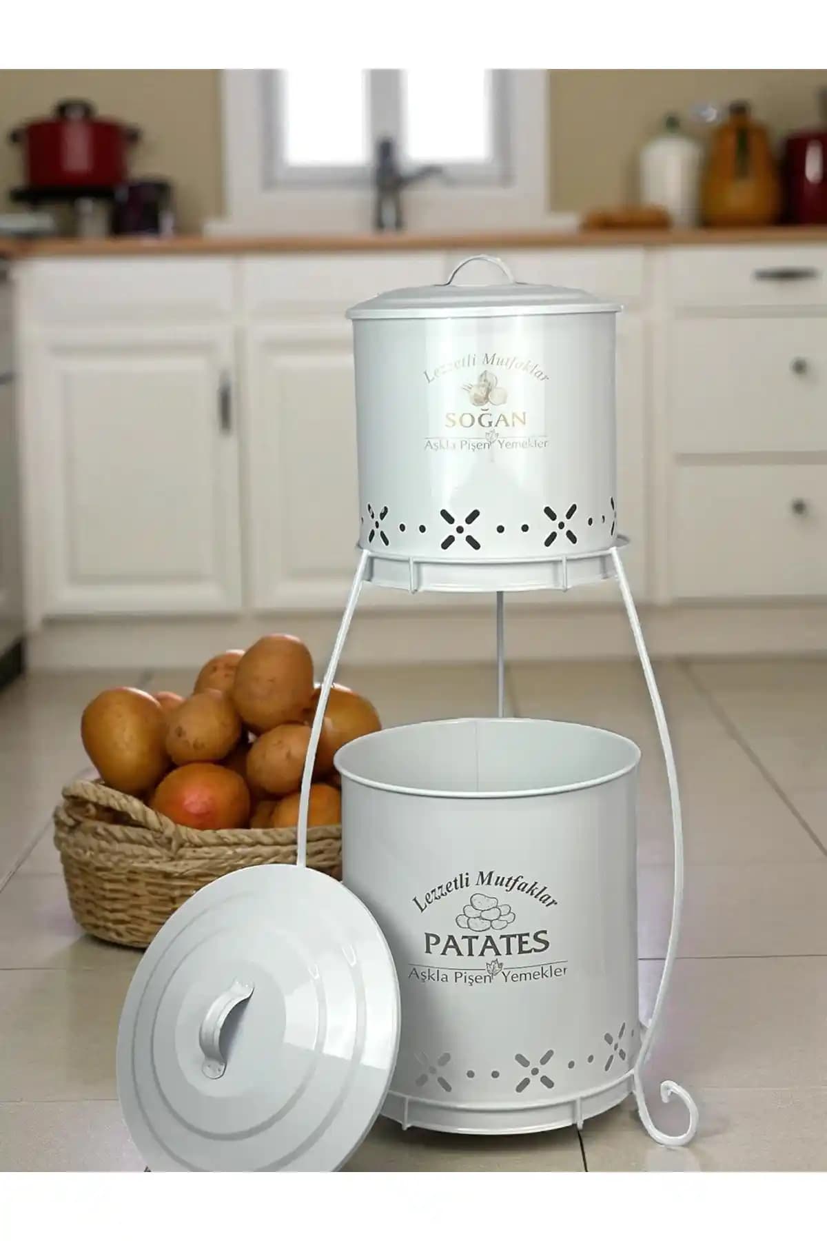 Metalshop 2 Katlı Metal Sebze Kovası Modern ve Dayanıklı Mutfak Gereci