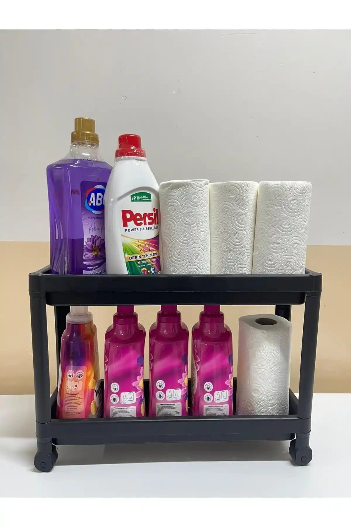 Minty Life Tekerlekli 2 Katlı Lavabo Altı Mutfak ve Banyo Düzenleyici Siyah