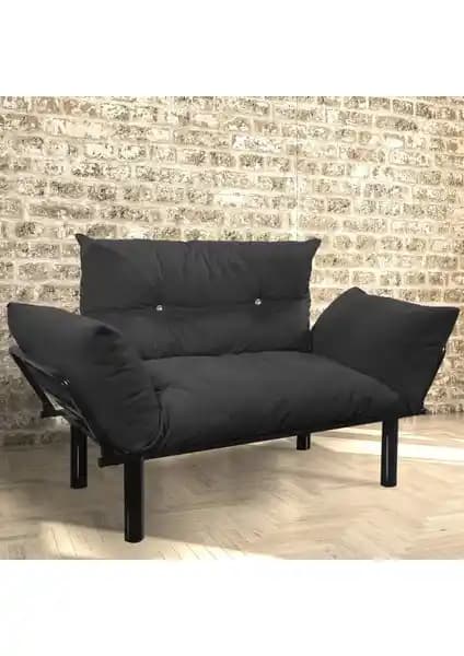 Modern Siyah Ada İkili Kanepe - Dayanıklı ve Şık Oturma Çözümü