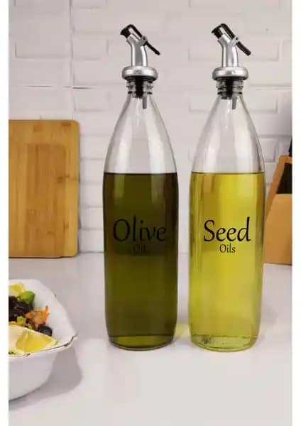 Modern ve Şık Digithome Vetro 2'li Zeytinyağı ve Sıvıyağ Şişesi Seti