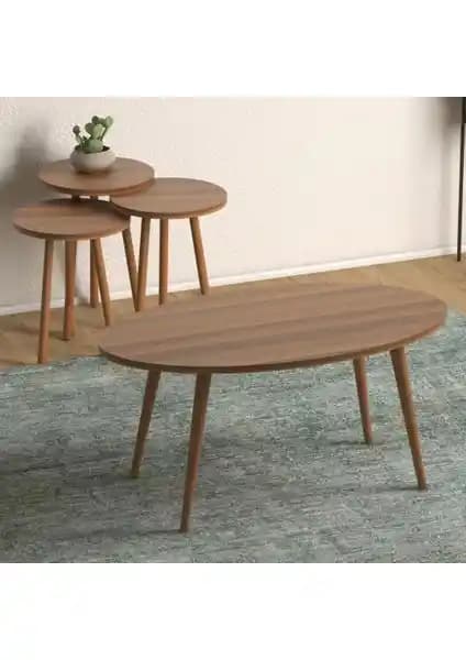 Monte Sehpa Elips Salon Seti Ceviz Rengi Modern ve Dayanıklı Tasarım