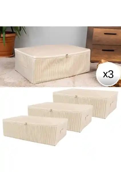 Nacarev 3’lü Mega Boy Çizgi Desenli Krem Hurç Seti Ev ve Depolama Çözümleri