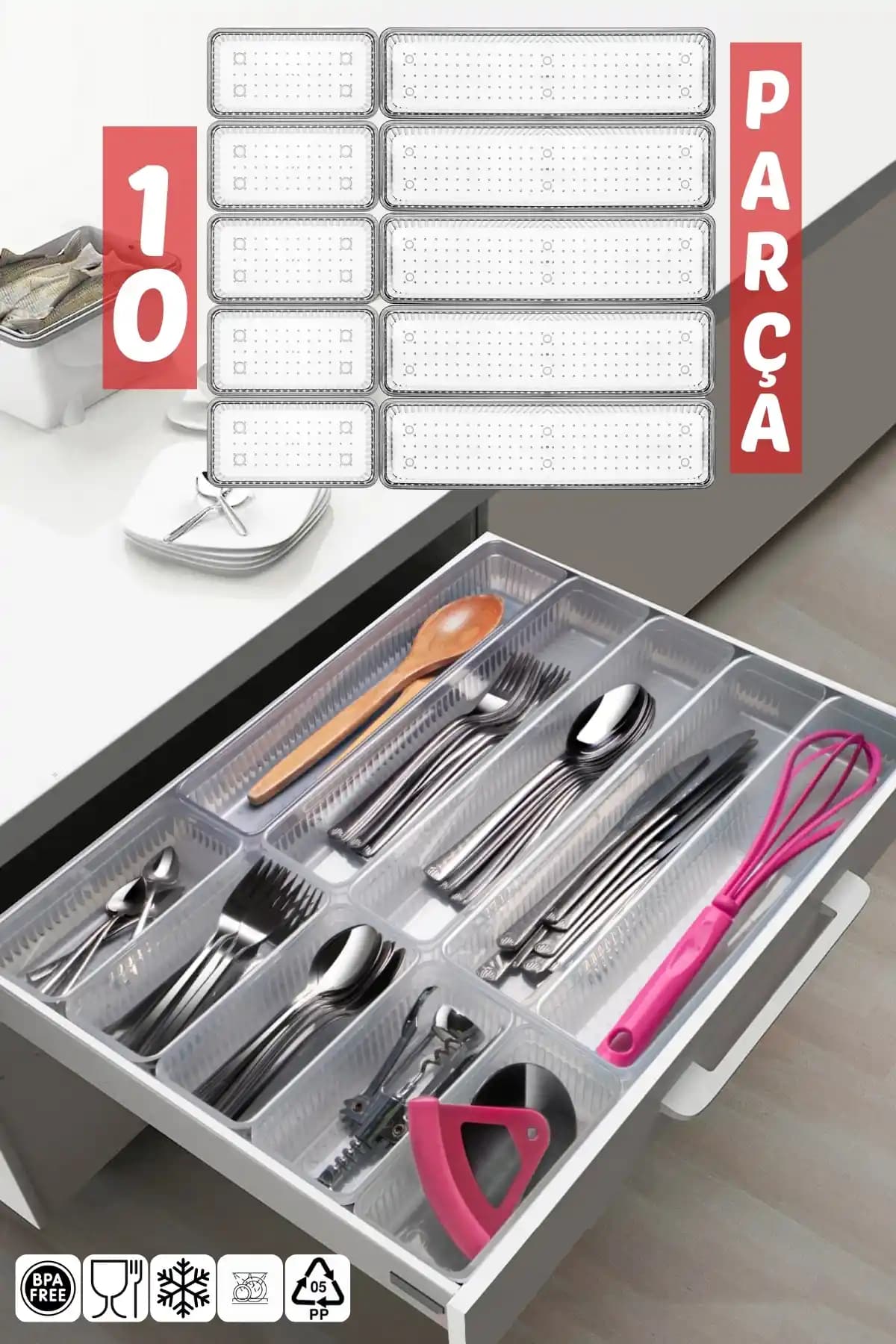 Nandy Home 10 Parça Çekmece İçi Kaşıklık Seti Modern ve Dayanıklı Mutfak Düzenleyici