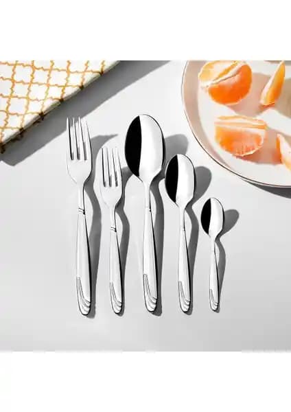 Nehir Lizbon Sade 12 Kişilik Çatal Kaşık Takımı Paslanmaz Çelik Modern Tasarım