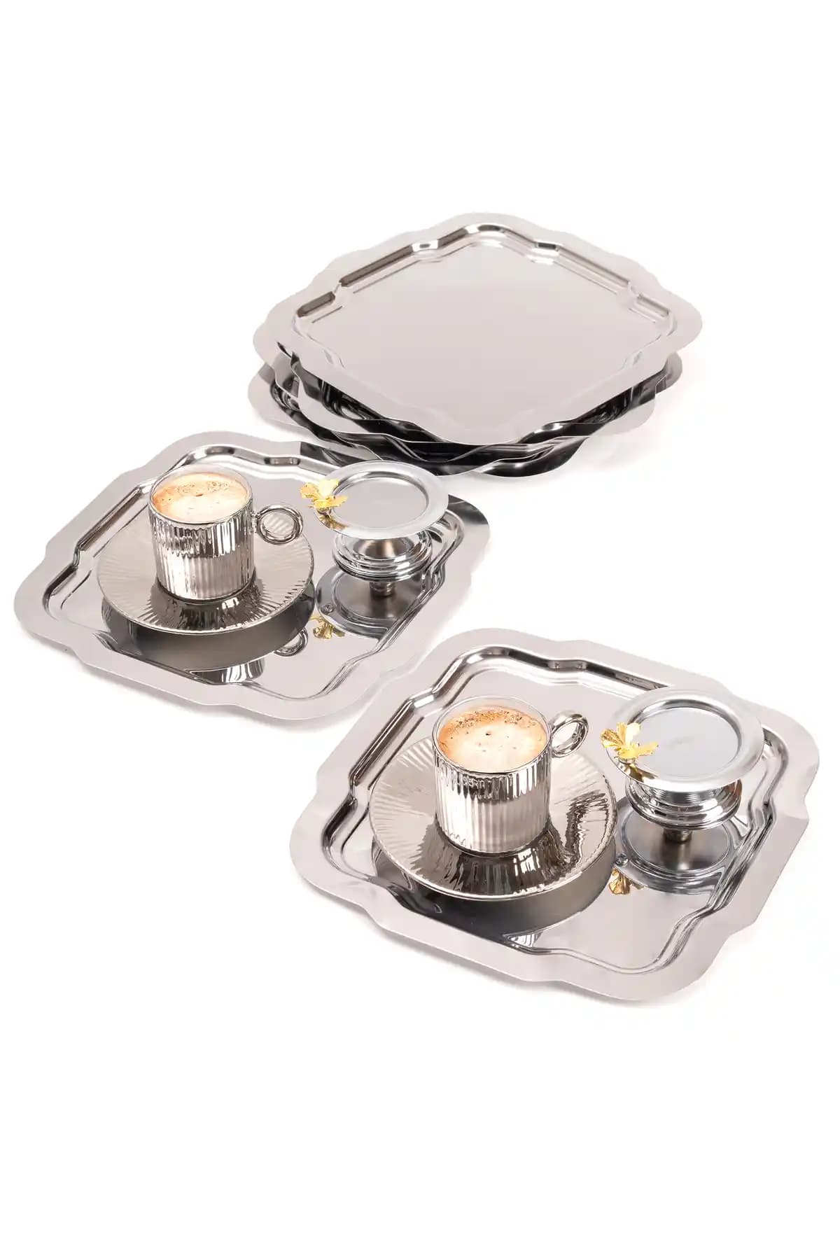 NEWTREND Züccaciye 6'lı Lüx Papatya Model Paslanmaz Çelik Gümüş Servis Takımı