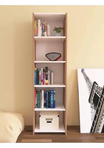 Nur Mobilya Maya 5 Raflı Kitaplık Atlantik Çam Modern ve Fonksiyonel Tasarım
