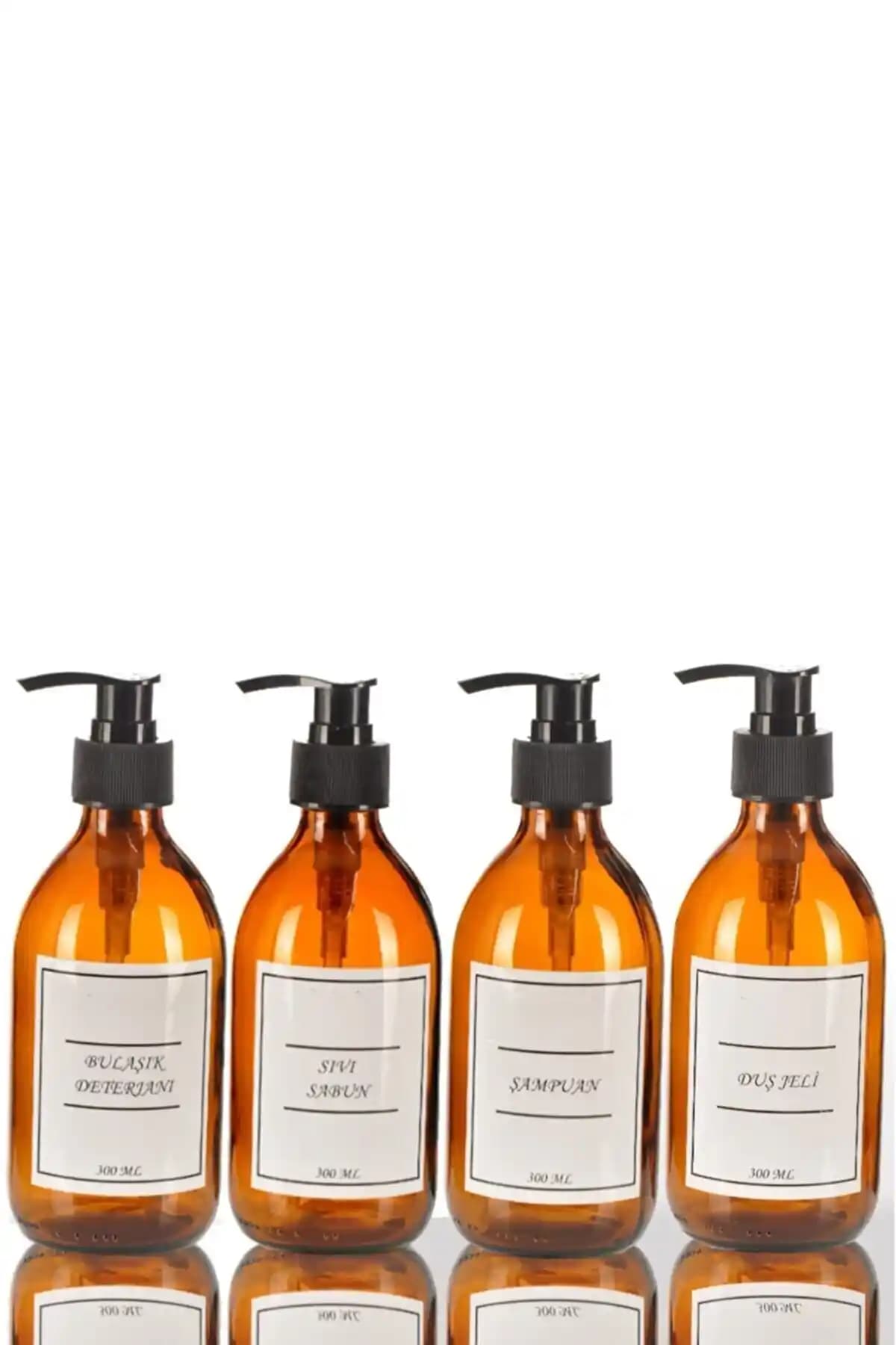 Özc Kitchens Lüx Amber Cam Sıvı Sabun ve Çok Amaçlı Şişe Seti 300 ml
