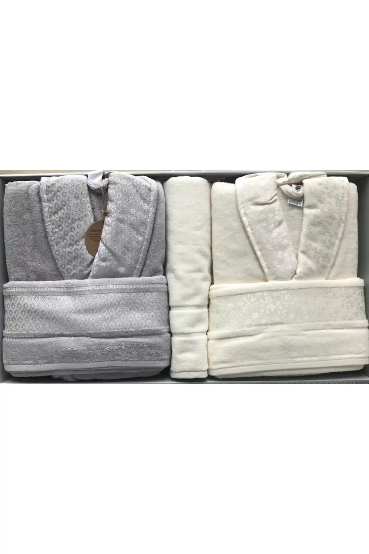Özdilek Camellia Gri Krem Aile Bornoz Seti ve Banyo Paspasları ile Konfor ve Şıklık