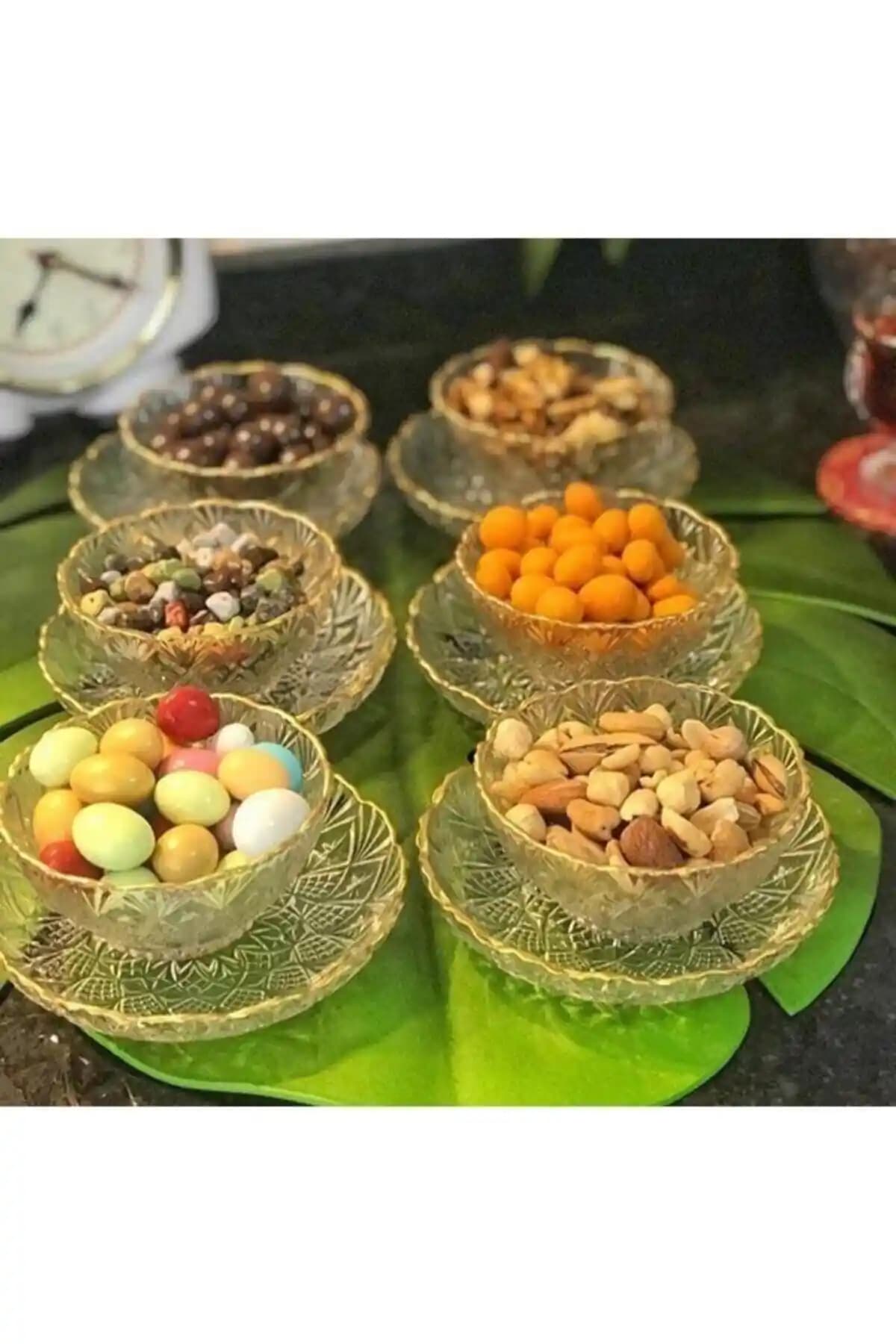 Panayır El Dekorlu Altın Yalızlı Kristal Set 12 Parça 6 Kişilik Şık Sofra Takımı