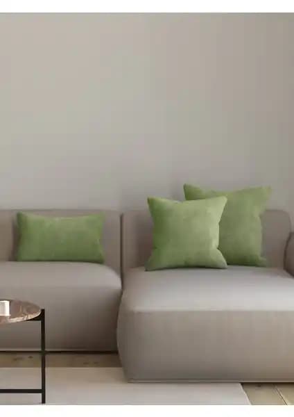 Pastel Kadife Dokulu Zeytin Yaprağı Rengi Kırlent Yastık Kılıfı Ev Dekorasyonuna Şıklık Katar