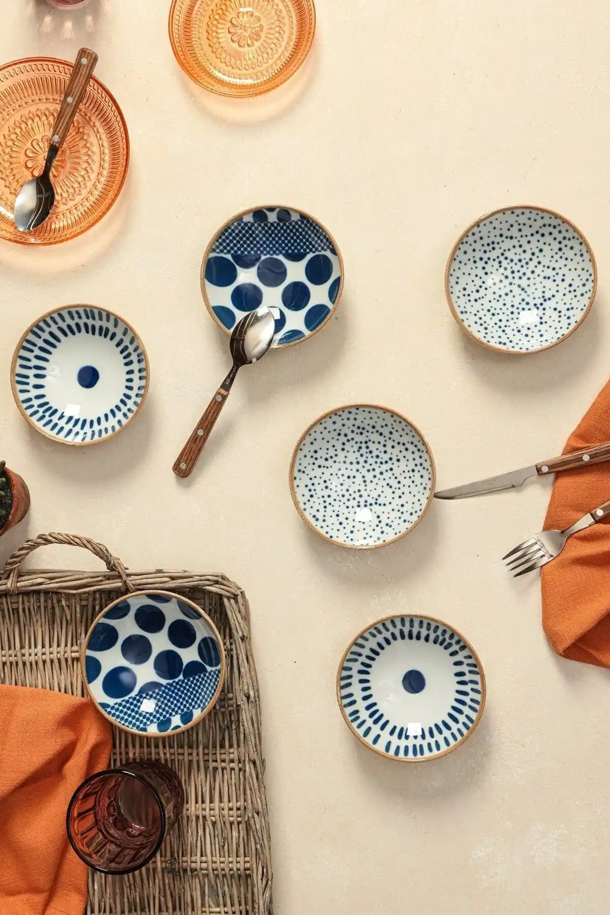 Porland Spotty 6'lı Karma Çerezlik Sosluk Kase Takımı: Estetik ve Dayanıklı Seramik Seti