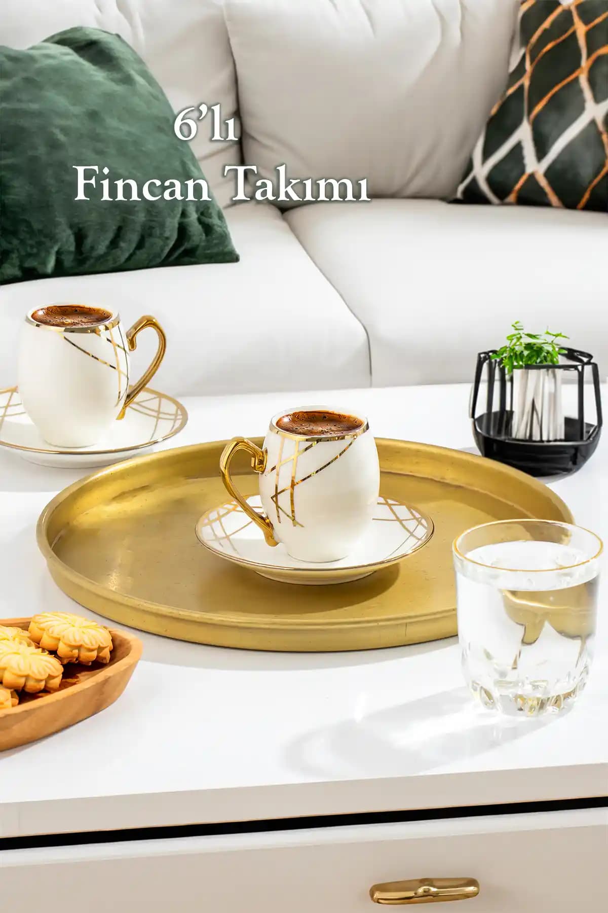 Porsima Solara Altın Yalızlı Fincan Seti 6 Kişilik Şık ve Dayanıklı Porselen Kahve Takımı