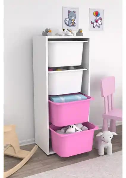 Pratico Cara 4 Derin Sepetli Çok Amaçlı Oyuncak Dolabı Ev ve Ofis Kullanımı İçin