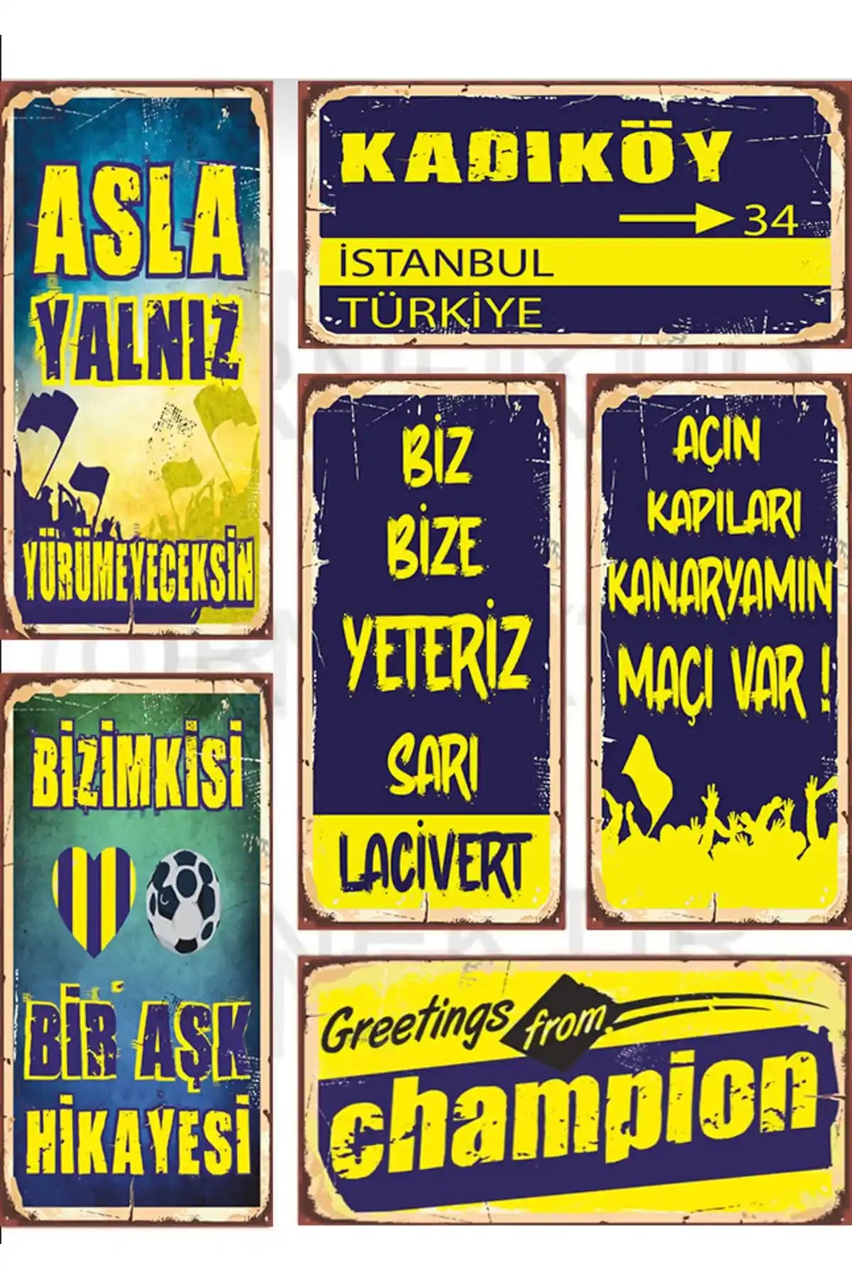 Sarı Lacivert 6'lı Ahşap Tablo Pano Seti Modern ve Şık Dekorasyon Unsuru