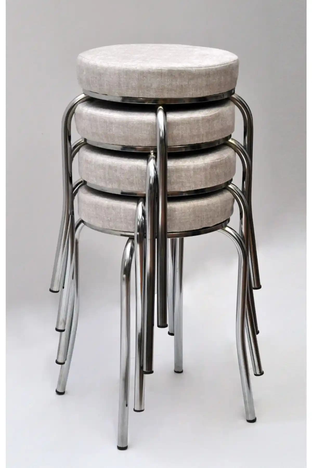 Tabure Seti 4'lü Krom Ayaklı Mina Kumaş Modern ve Retro Tarz Oturma Çözümü