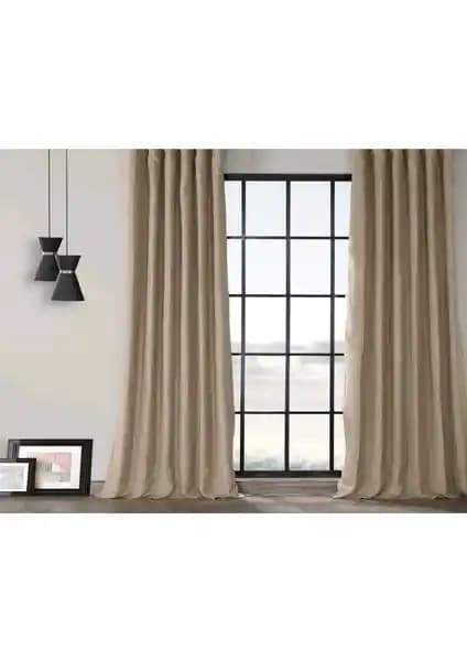 Taç Blackout Pilesiz Fon Perde Kum Beji 150x250 cm ile odanızı tamamen karartın