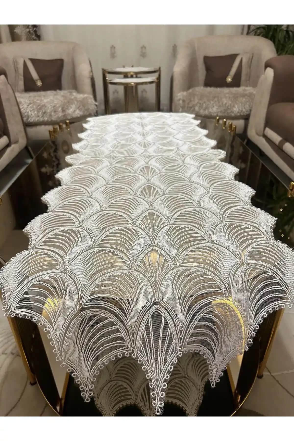 Tekstilsa Yeni Lüks Runner ve Masa Örtüsü Takımı Ev Dekorasyonunda Zarif Çözüm