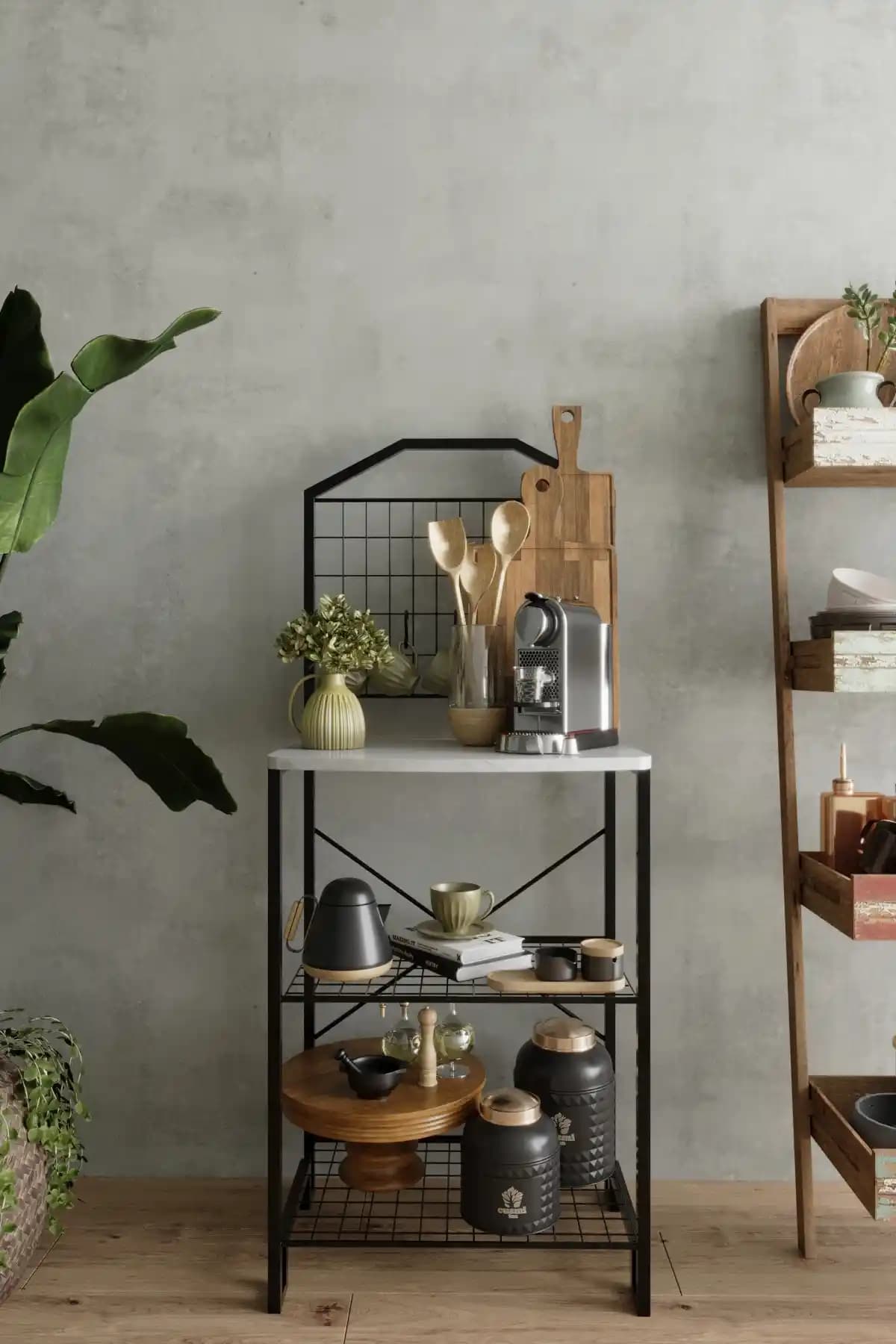 Toprak Kahve Köşesi Bar Bango Modern ve Dayanıklı Dekoratif Masa 150 cm yüksekliğinde