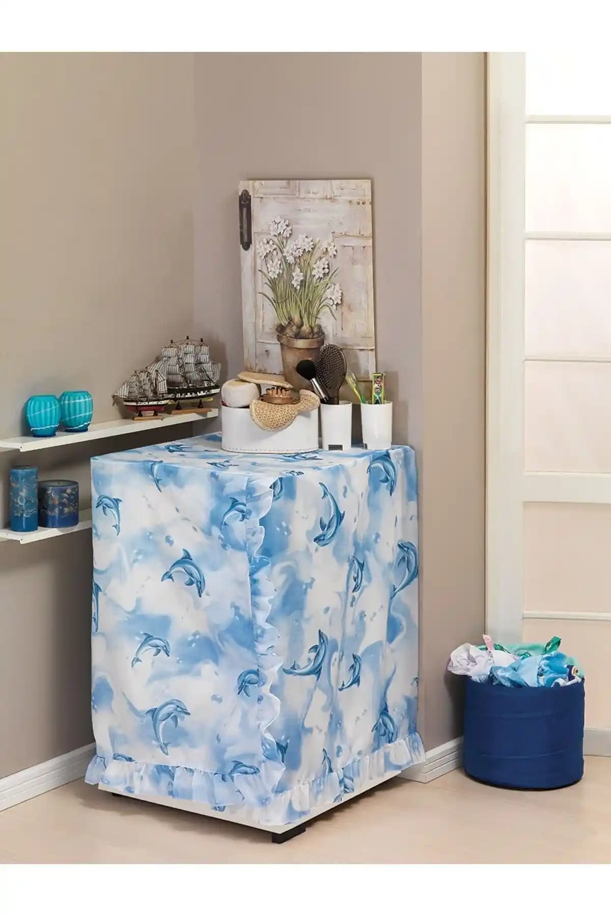 Tropikhome Mavi Yunuslu Çamaşır Makinesi Örtüsü: Şık ve Dayanıklı Banyo Aksesuarı