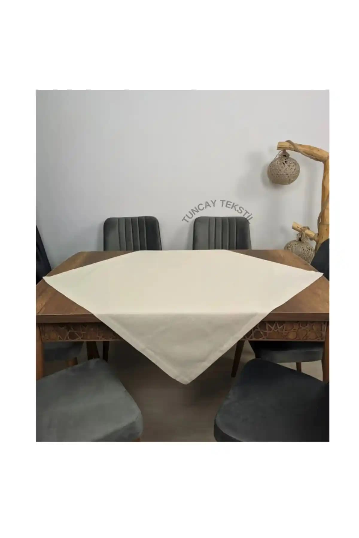 Tuncay Tekstil Sade Düz Keten Kumaş Modern Kare Masa Örtüsü ve Sehpa Dekoru