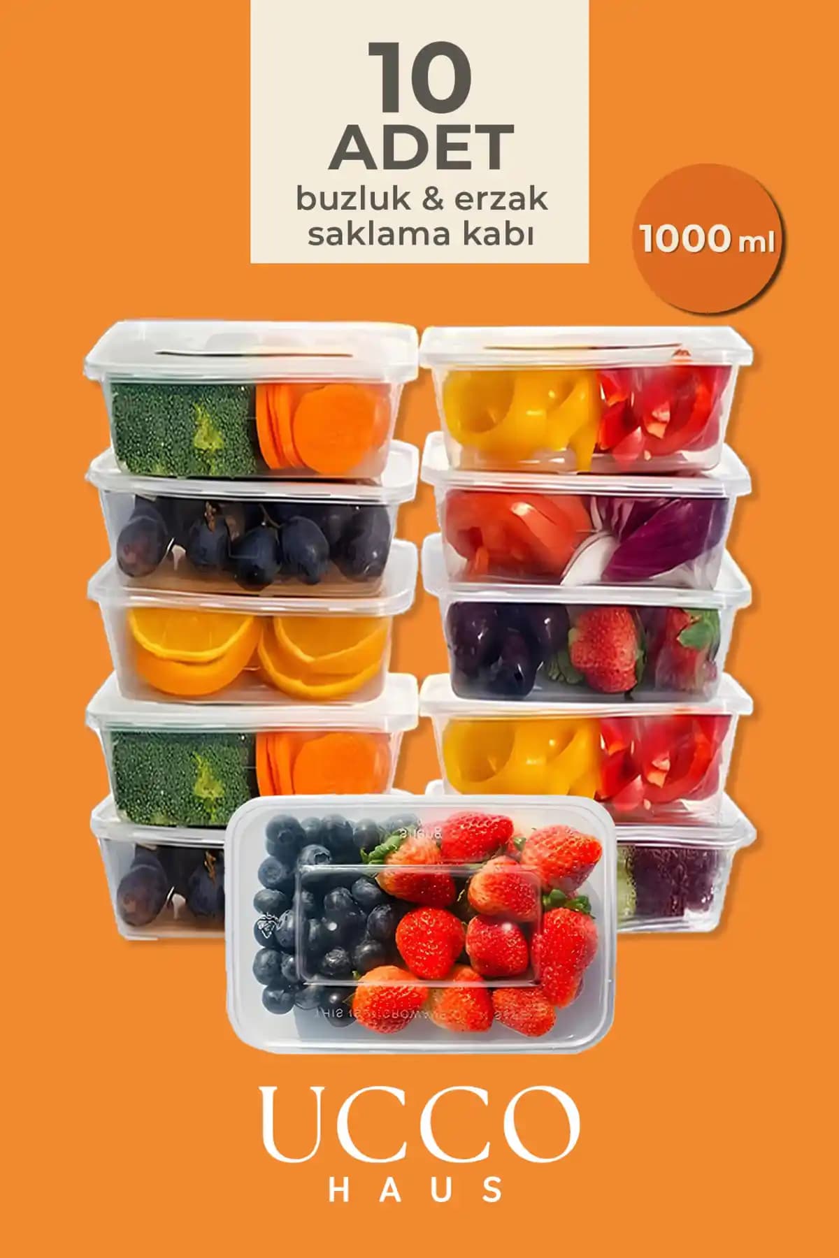 UCCO 10'lu 1000 ml Kapaklı Saklama Kabı Seti Gıda Güvenliği ve Çok Yönlülük Sağlar