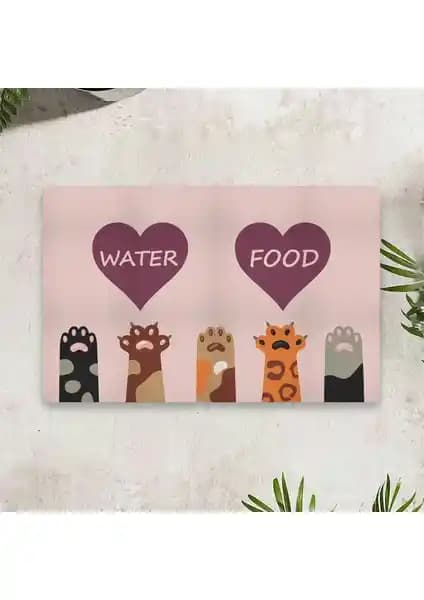 Vagonik Water Food Kedi ve Köpek Kalp Dijital Baskılı Paspas Modern ve Dayanıklı Kullanım İçin