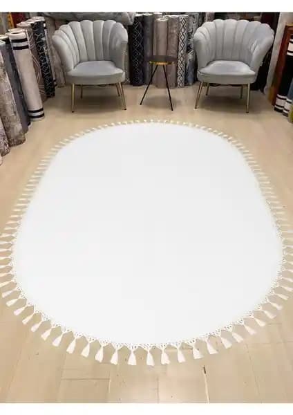 Valery Home Oval Comfort Puffy Peluş Halı Beyaz Modern ve Konforlu Ev Dekorasyonu İçin