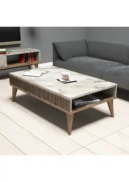 Variant Mobilya Milan Orta Sehpa Ceviz ve Beyaz Mermer ile Şıklık ve Fonksiyonellik