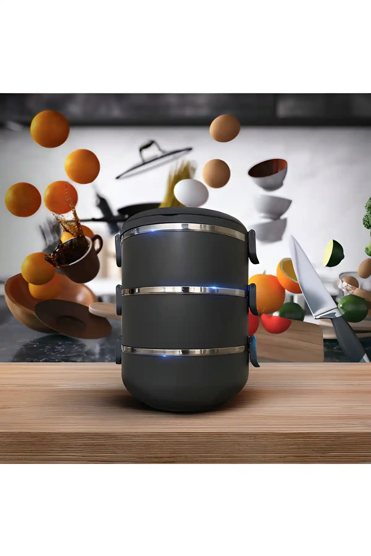 Veliday Gri 3 Katlı Sızdırmaz Yemek Termosu Günlük Kullanım ve Taşıma Kolaylığı