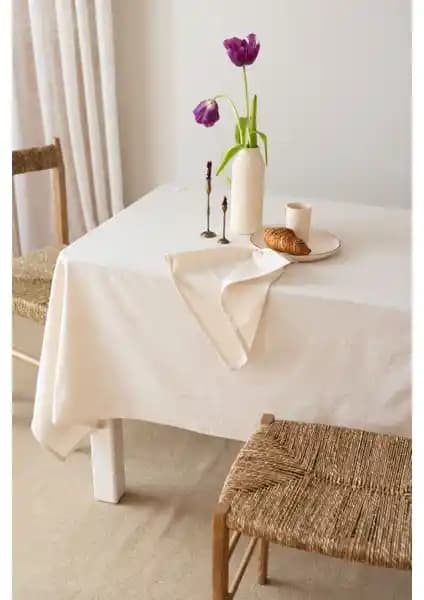 Wellstil Doku Organik Ham Keten Masa Örtüsü 100x100 cm Estetik ve Dayanıklı Tasarım