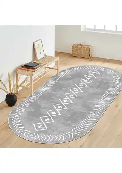 West Home Makinede Yıkanabilir Kaymaz Taban Oval Salon Halısı ve Mutfak Yolluğu