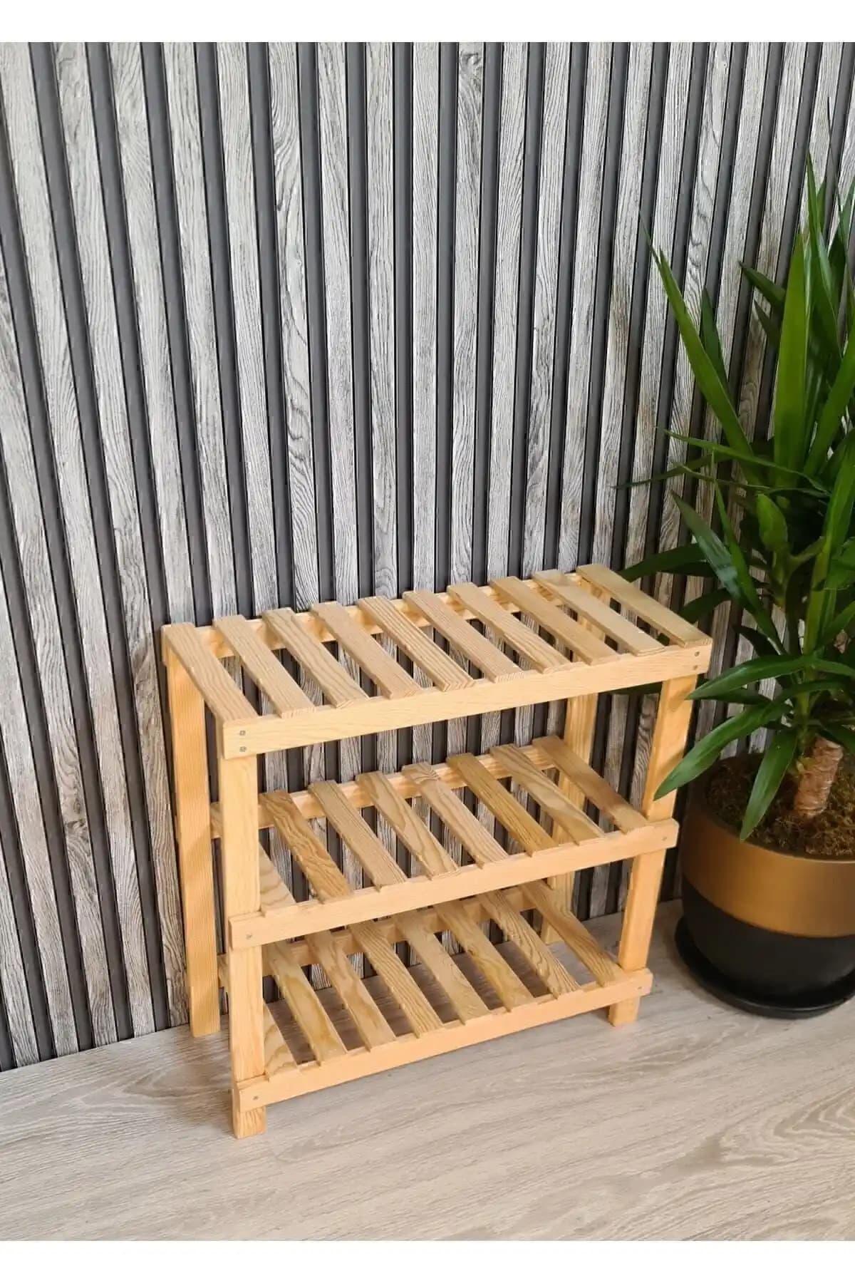 Wood's Ahşap Dekoratif 3'lü Ayakkabılık Antre ve Balkon İçin Modern Tasarım
