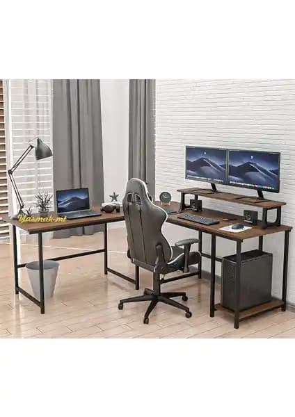 Yasmak Ceviz L Tipi Çalışma Oyun Masası 250C Geniş ve Modern Tasarım Çalışma Alanı