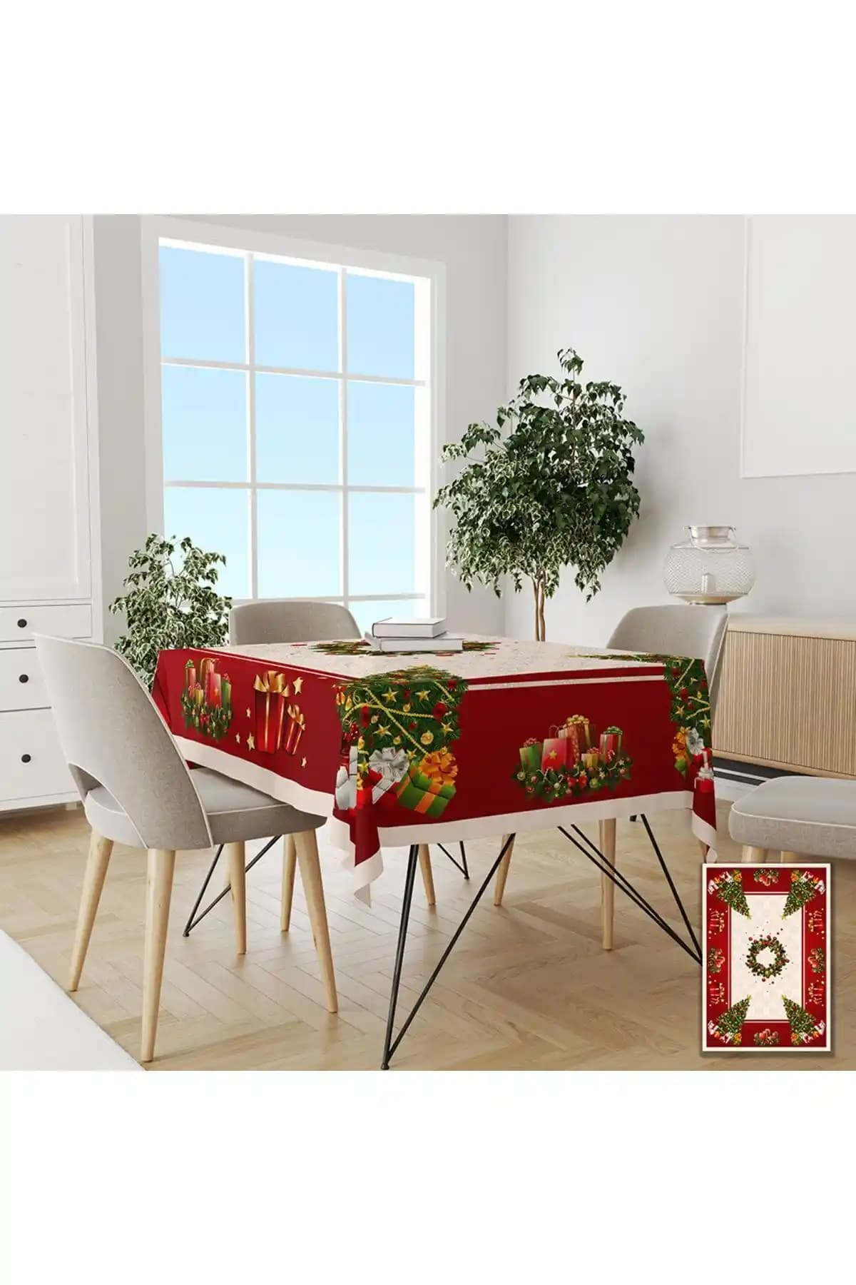 Yılbaşı Temalı Çam Ağacı Desenli Masa Örtüsü: Estetik ve Dayanıklı Dekorasyon Seçeneği