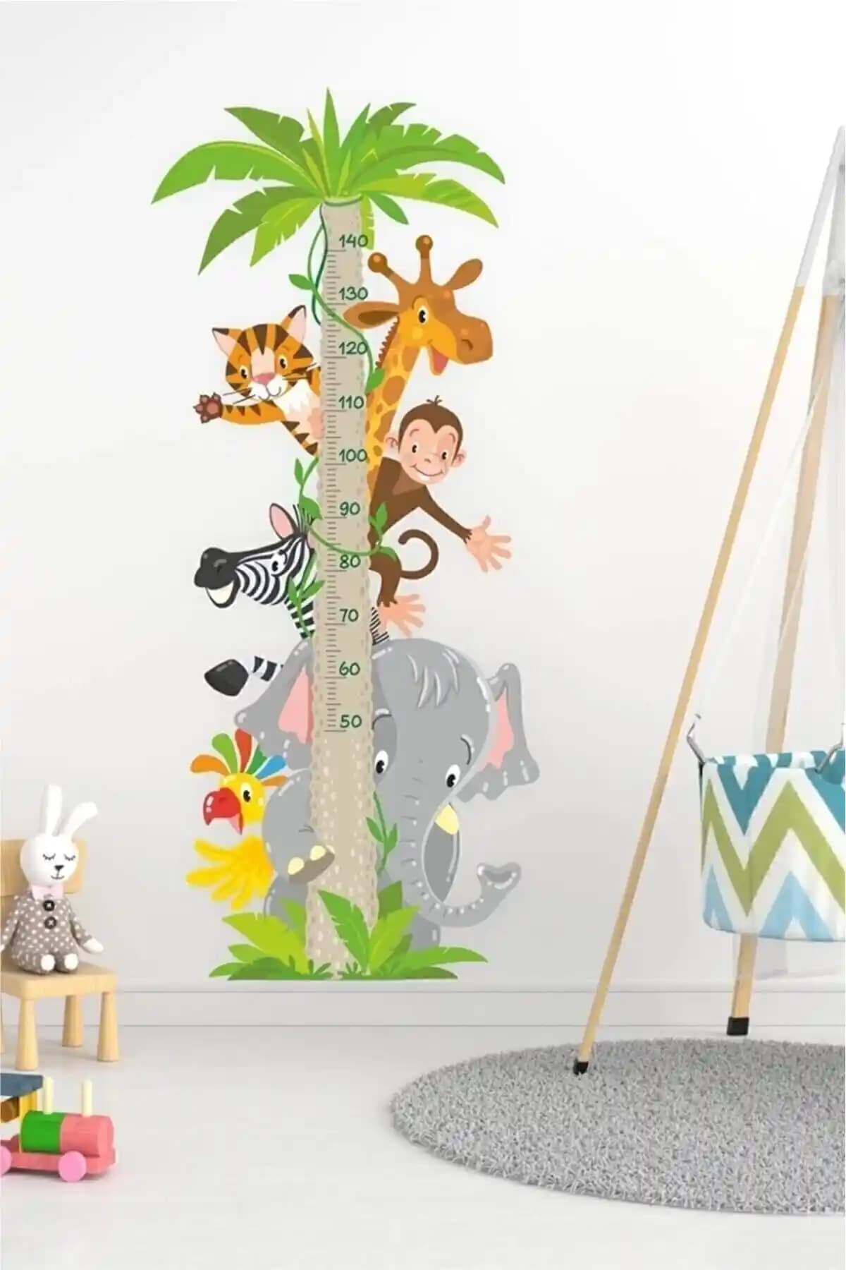 Sevimli Hayvanlar Temalı Boy Ölçer Duvar Sticker Seti Çocuk Odası Dekorasyonu İçin