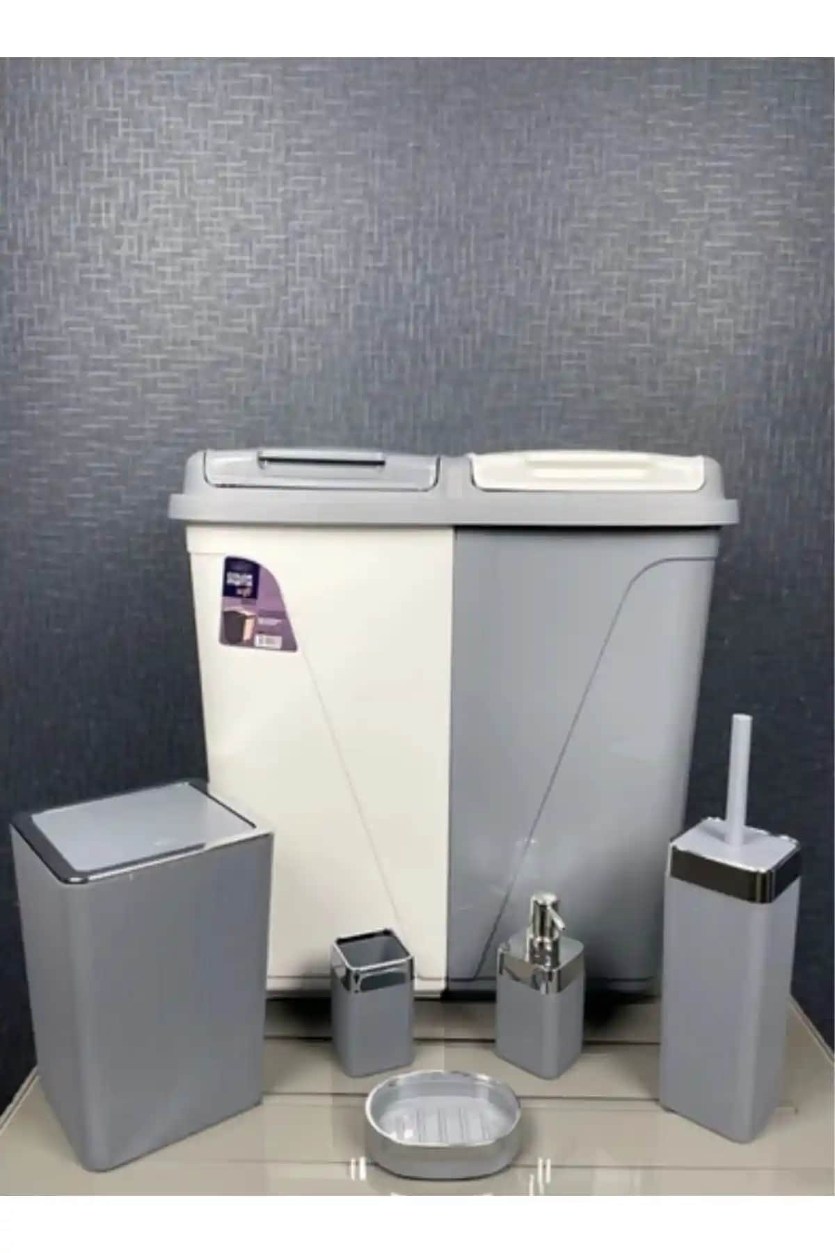 AHİR TİCARET 6 Parça Kirli Çamaşır Sepeti ve Banyo Seti Modern ve Şık Tasarım