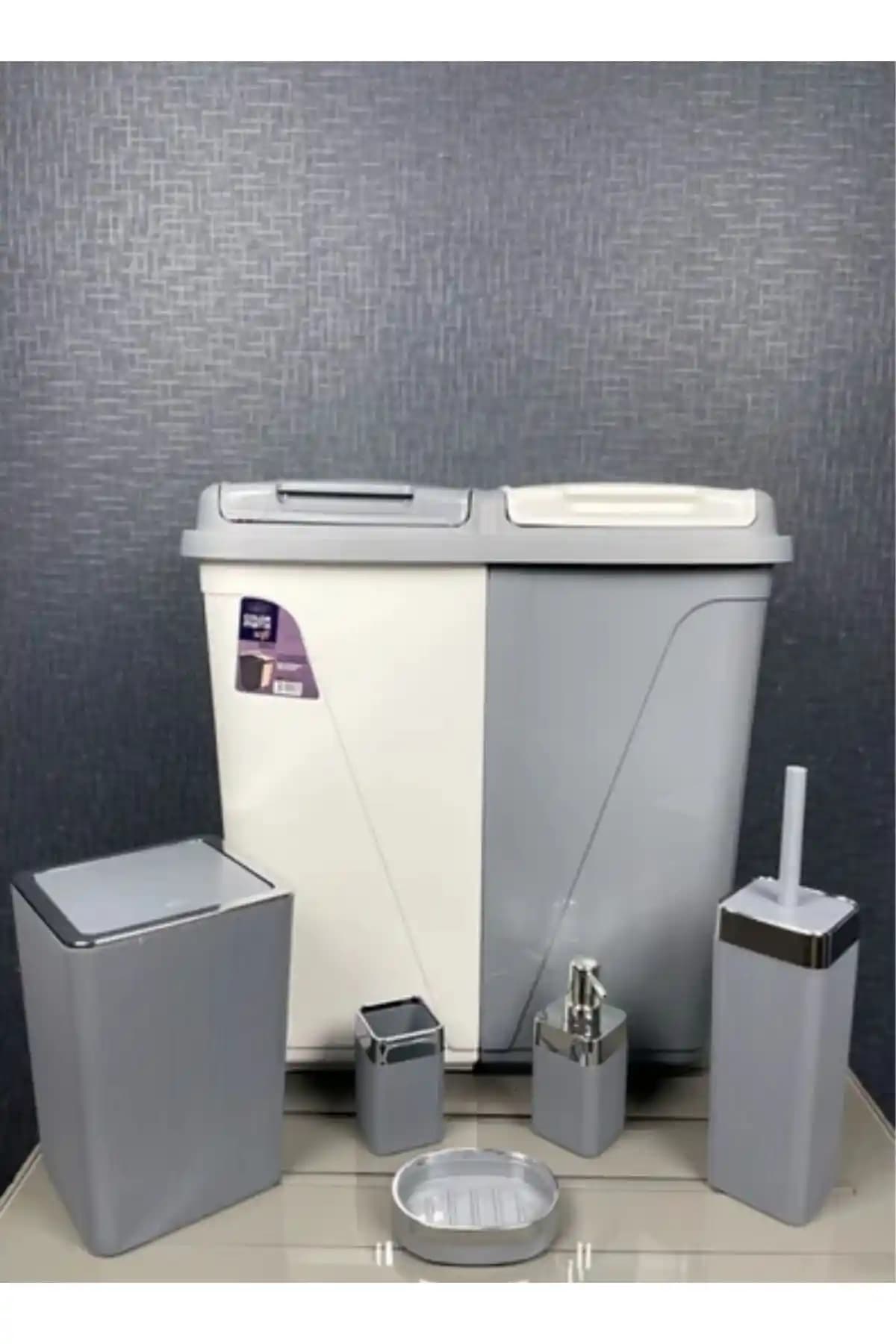 AHİR TİCARET 6 Parça Kirli Çamaşır Sepeti ve Banyo Seti Modern ve Şık Tasarım