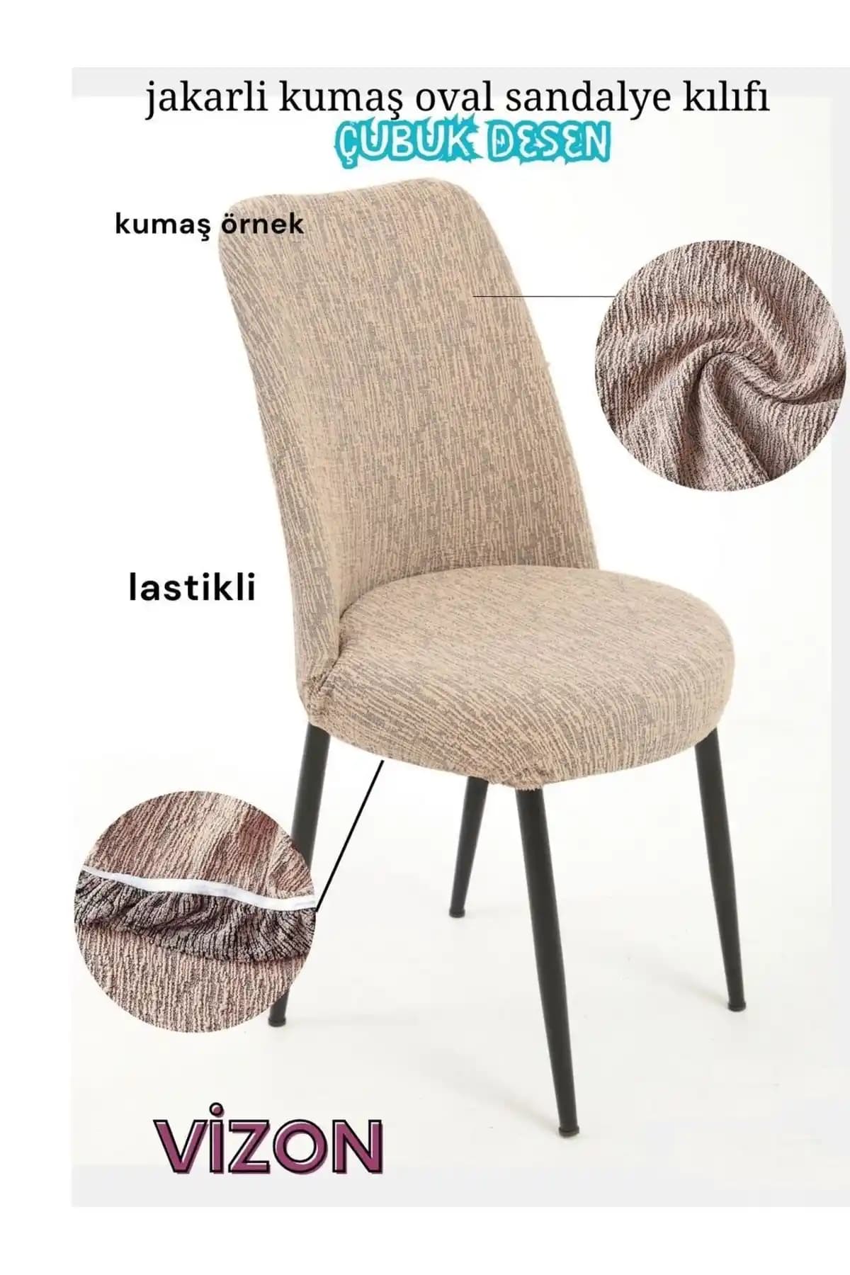 Bemrax Jakarlı Çubuk Desen Oval Sandalye Kılıfı Şık ve Dayanıklı Ev Dekorasyonu Ürünü