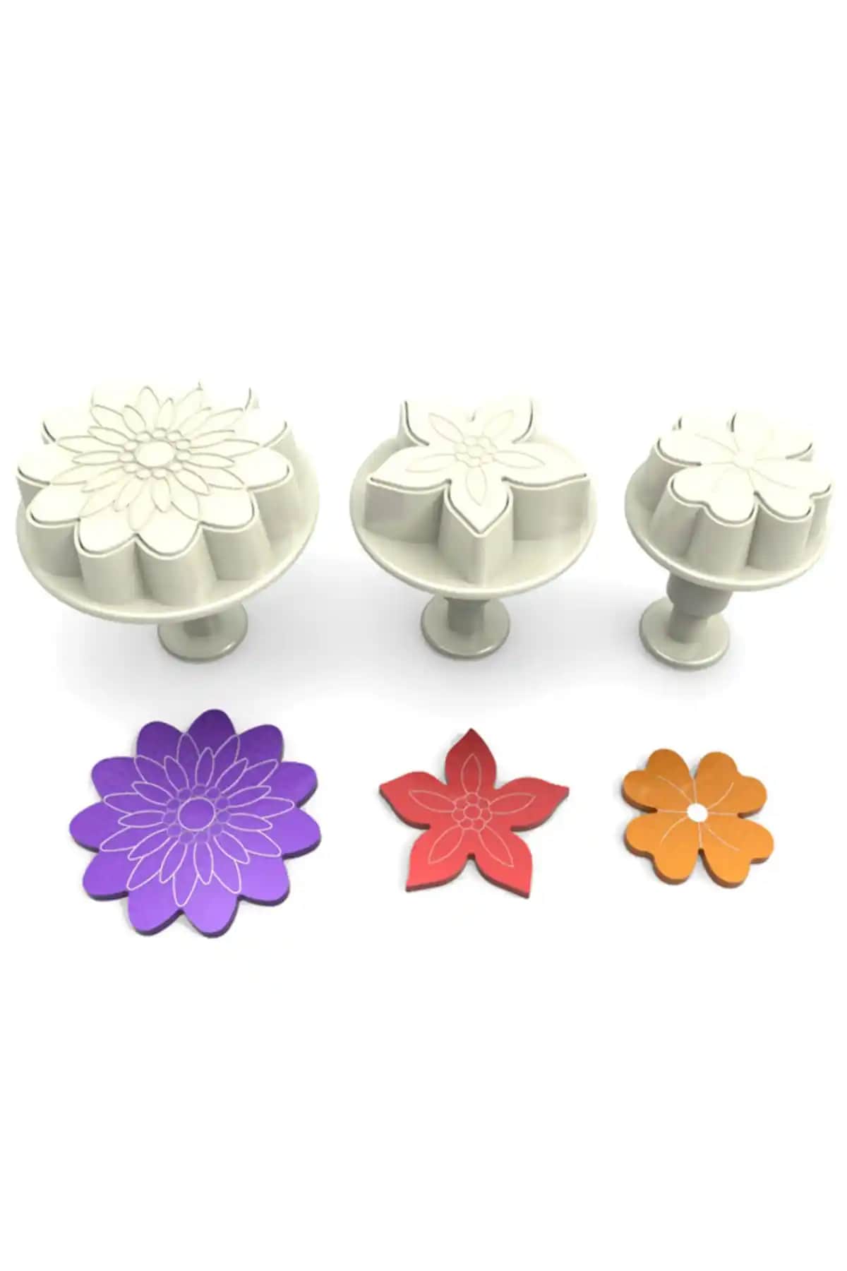 Butedo Çiçekler Büyük Basmalı Enjektörlü Kopat Kurabiye Kalıbı 3'lü Çok Yönlü Kullanım