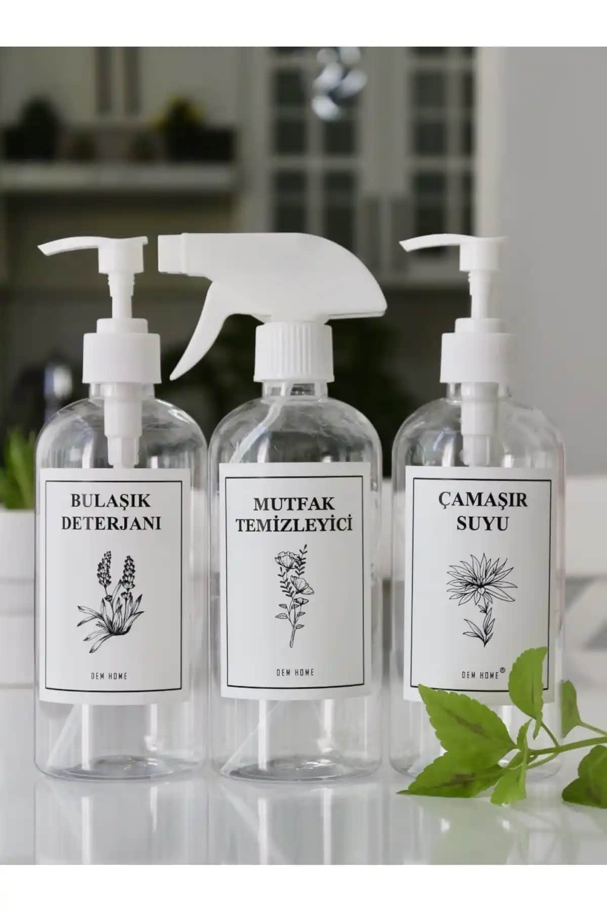 Dem Home 3'lü Şeffaf Plastik Mutfak Deterjanı Seti Dayanıklı ve Estetik Tasarım