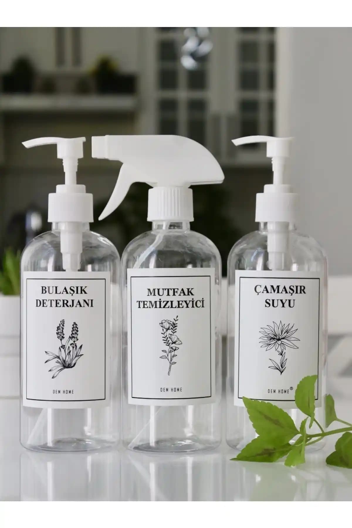 Dem Home 3'lü Şeffaf Plastik Mutfak Deterjanı Seti Dayanıklı ve Estetik Tasarım