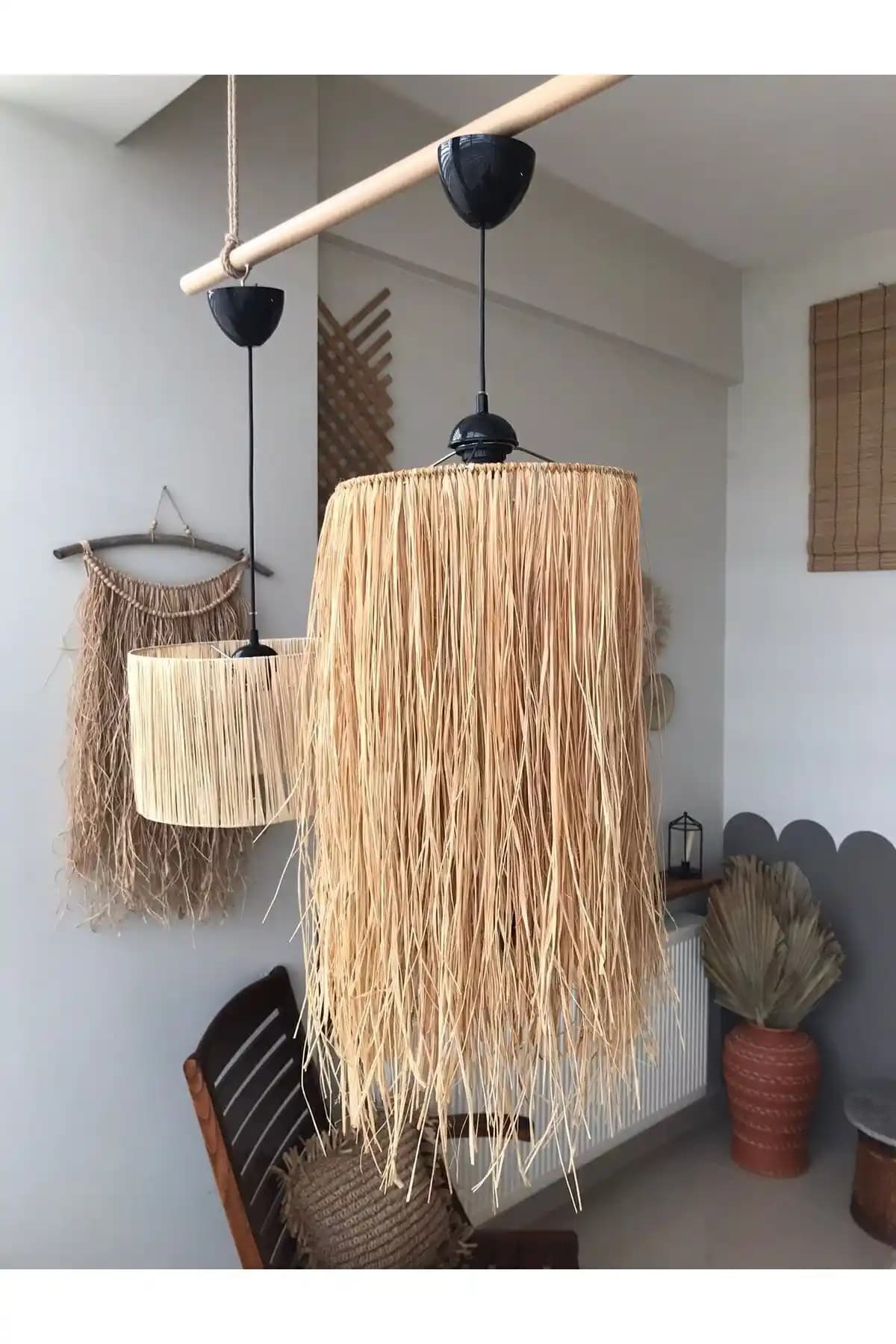 Ethnica Bohem Püsküllü Rafya Avize: Rustik Şıklık ve Doğal Tasarım ile Evinize Sıcaklık Katın