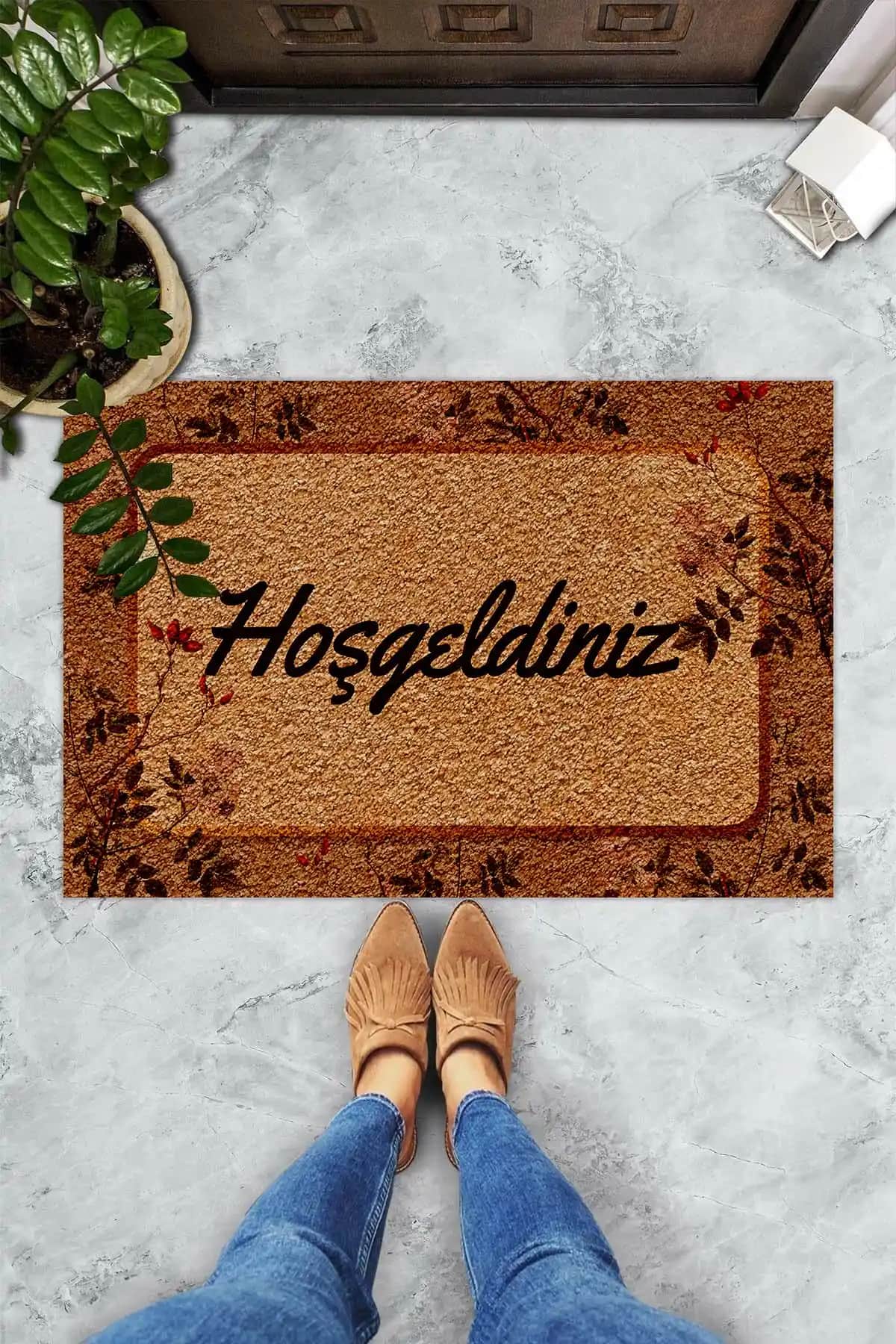 Evsebu Hoş Geldiniz Orman Yeşilleri Dekoratif Kapı Önü Paspası 45x70 cm şık ve dayanıklı tasarım