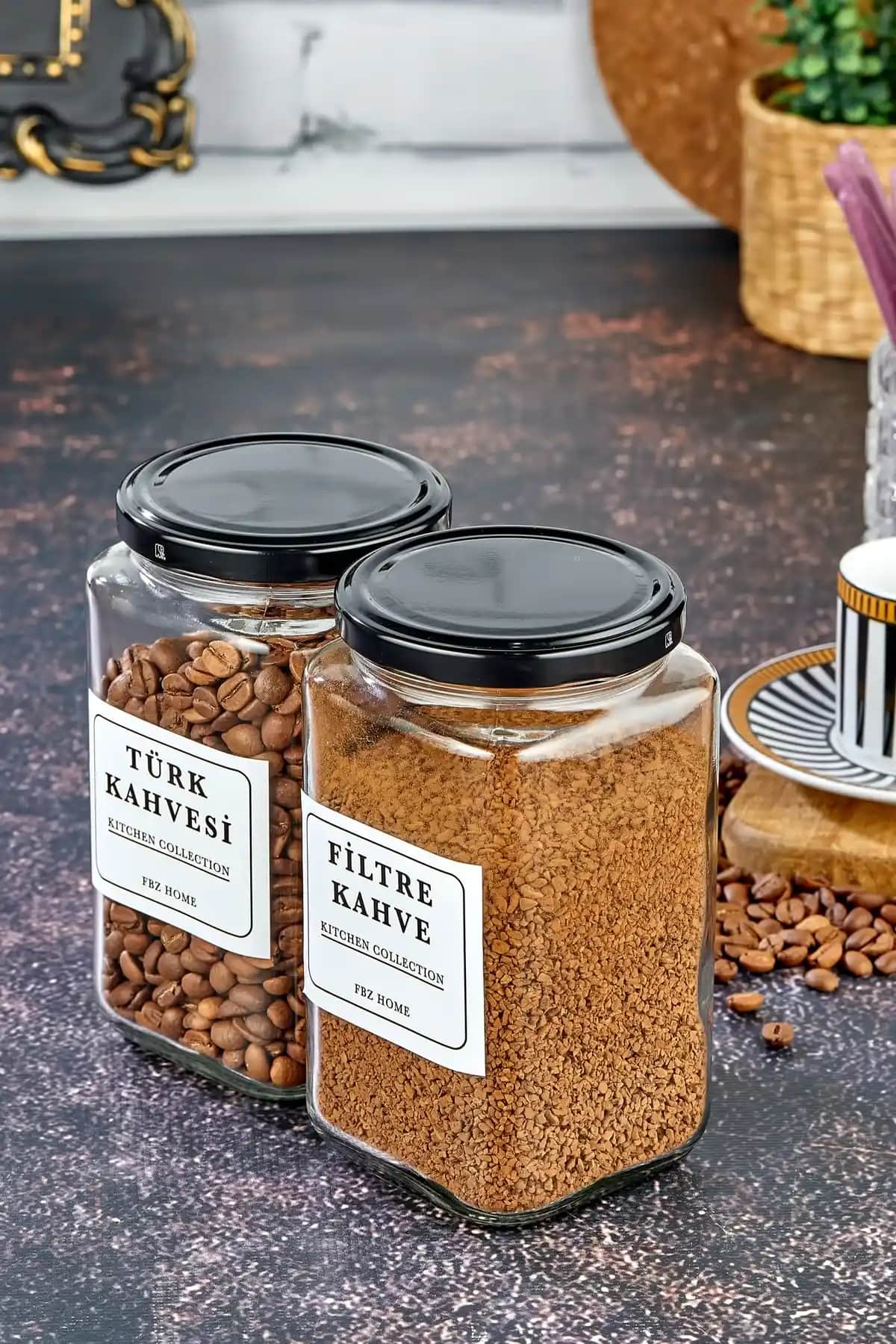 FBZhome 2'li Kahve ve Türk Kahvesi Saklama Kabı Estetik ve Kullanışlı Tasarım