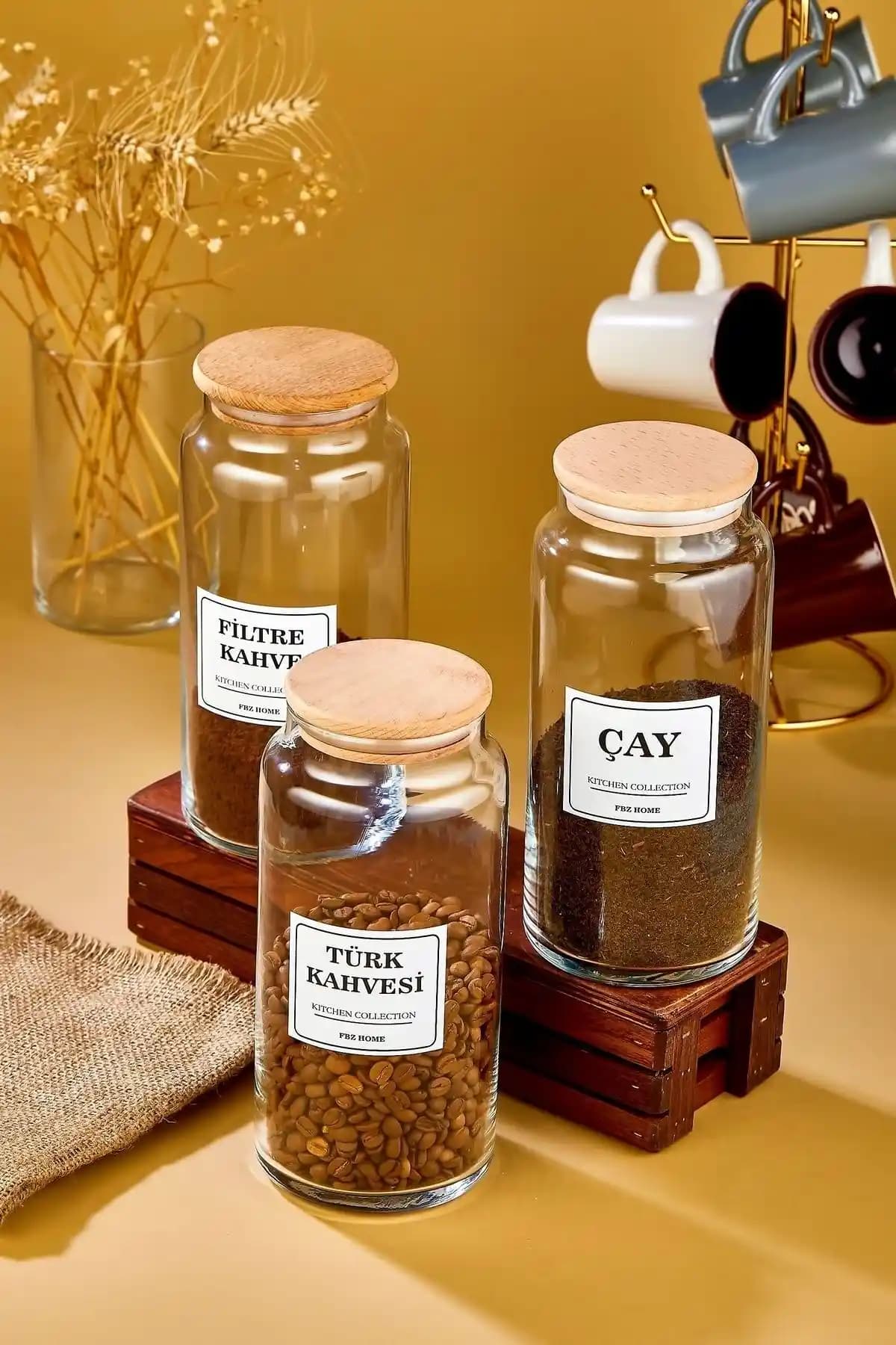 FBZhome 3'lü Ahşap Kapaklı Cam Saklama Kavanozları ile Mutfakta Şıklık ve Fonksiyonellik